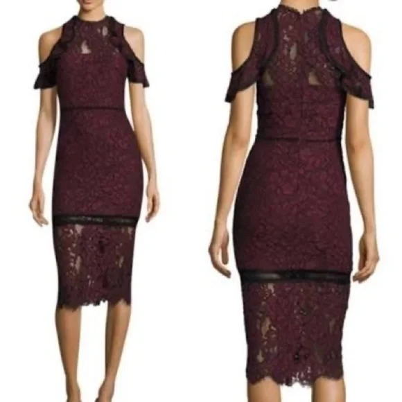 Alexis (Revolve) Evie Burgundy Lace Off Shoulder Midi Dress. Size XS. - Picture 5 of 17